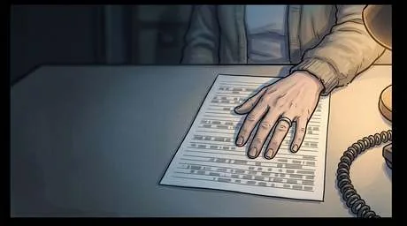 Sim 02: a hand resting on the remittance advice beside the telephone