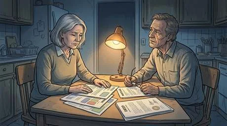 Sim 01: the family reads the statements together at the kitchen table